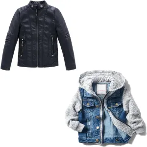 LJYH Boys' Basic Denim Trucker Jackets Children Fall Hoodies Trendy Jeans Coats 11/12yrs 150cm Boy's Collar Faux Motorcycle Leather Jackets Kids Spring Biker Coats Black 11/12yrs150cm