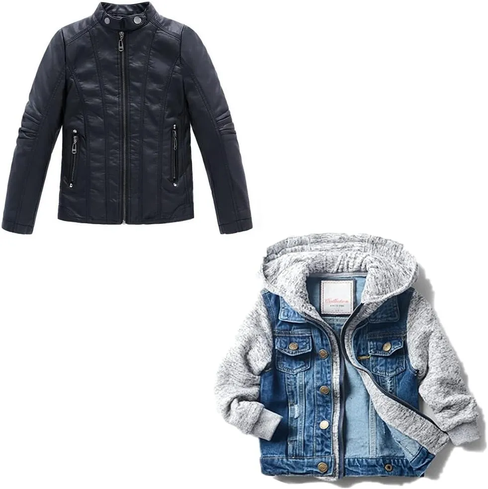 LJYH Boys' Basic Denim Trucker Jackets Children Fall Hoodies Trendy Jeans Coats 11/12yrs 150cm Boy's Collar Faux Motorcycle Leather Jackets Kids Spring Biker Coats Black 11/12yrs150cm