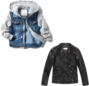 LJYH Boys' Basic Denim Trucker Jackets Children Fall Hoodies Trendy Jeans Coats 9/10yrs 140cm Boys Spring Faux Leather Moto Jackets Kids Zipper Fall Coats Outerwear 9-10yrs 140cm