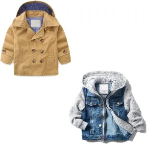 LJYH Boys' Basic Denim Trucker Jackets Children Fall Hoodies Trendy Jeans Coats 9/10yrs 140cm Toddler Boys Classic Buttons Peacoat Kids Hooded Toggle Dress Trench Coats Khaki 9/10yrs