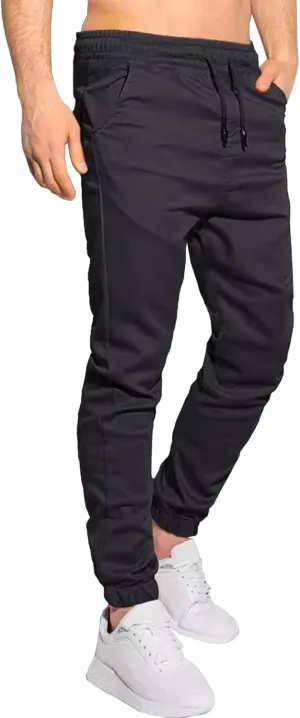 Men's Casual Classic Tactical Pants Slim Fit Soft Twill Pockets Jogger Comfort Hiking Cotton Sweatpants (Black,Large)