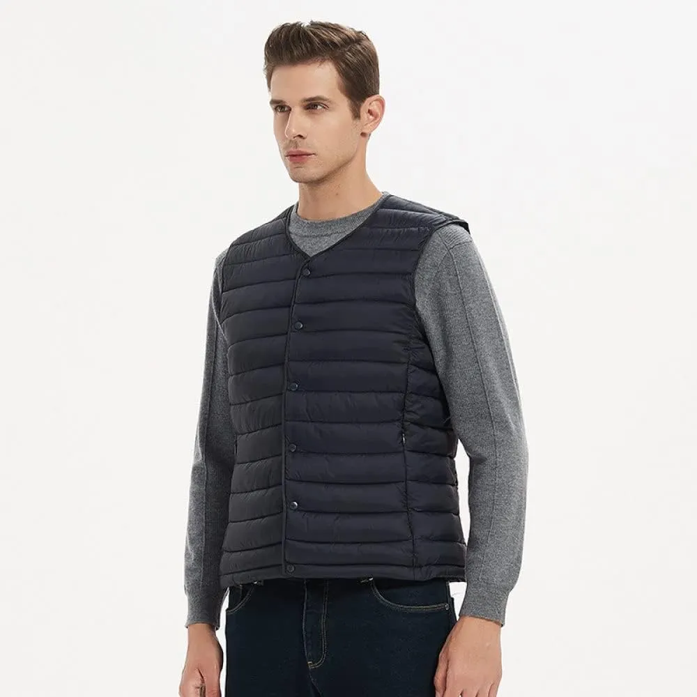 Men's Down Vest - Vest Men Autumn Jackets Thin Vests Man Sleeveless Coats Male Collarless Warm Cotton-Padded WAIS