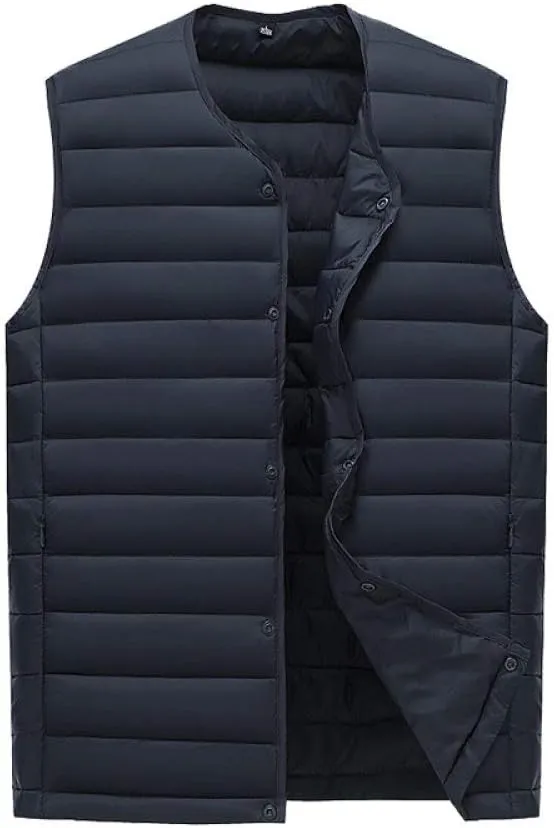 Men's Down Vest - Vest Men Autumn Jackets Thin Vests Man Sleeveless Coats Male Collarless Warm Cotton-Padded WAIS