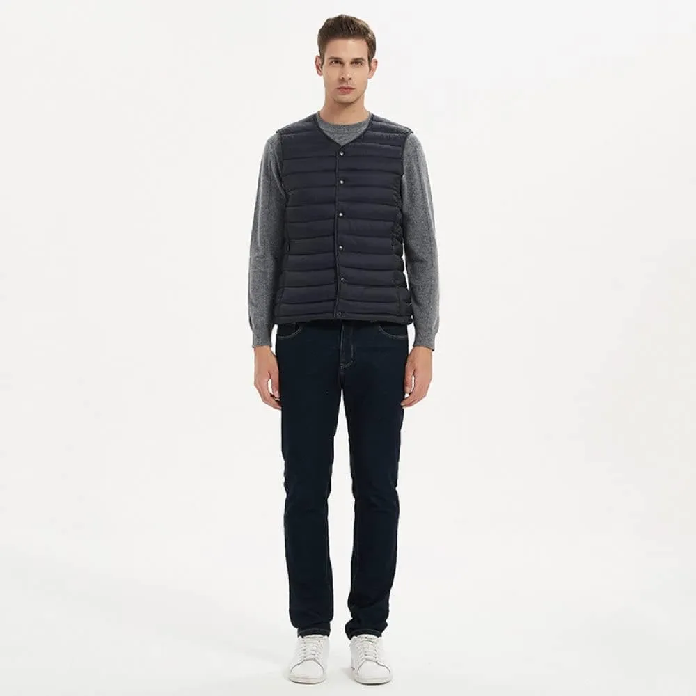 Men's Down Vest - Vest Men Autumn Jackets Thin Vests Man Sleeveless Coats Male Collarless Warm Cotton-Padded WAIS