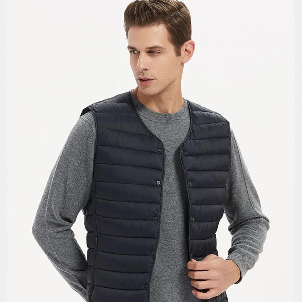 Men's Down Vest - Vest Men Autumn Jackets Thin Vests Man Sleeveless Coats Male Collarless Warm Cotton-Padded WAIS