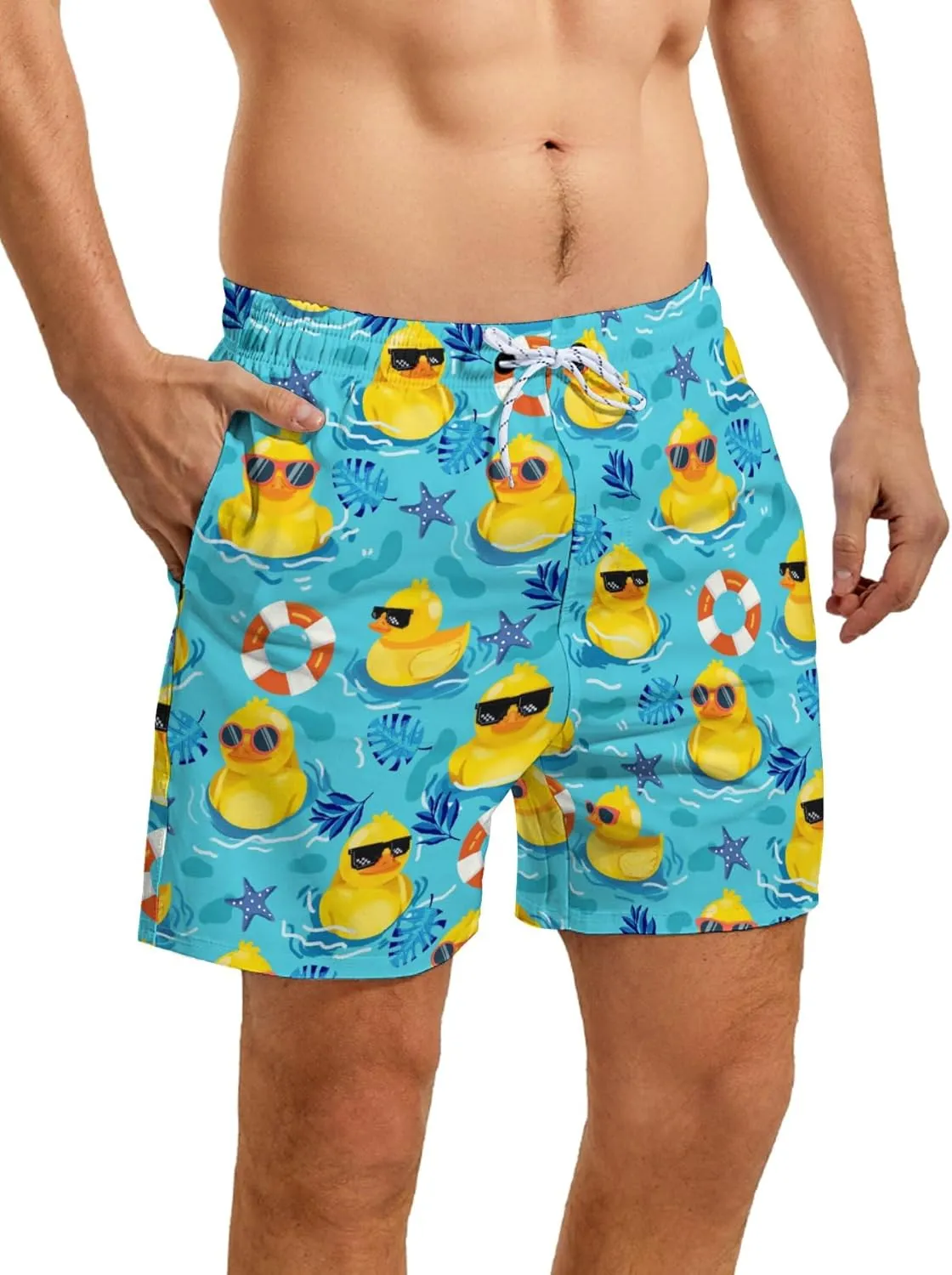 Mens Swim Trunks with Compression Liner 5 Inseam Quick Dry Swimwear Bathing Suit Swimming Board Shorts with 4 Pocket