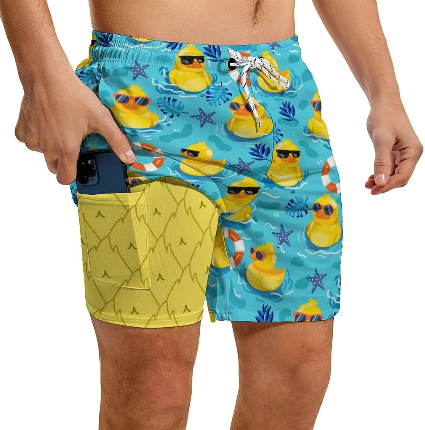 Mens Swim Trunks with Compression Liner 5 Inseam Quick Dry Swimwear Bathing Suit Swimming Board Shorts with 4 Pocket