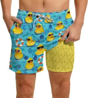 Mens Swim Trunks with Compression Liner 5 Inseam Quick Dry Swimwear Bathing Suit Swimming Board Shorts with 4 Pocket