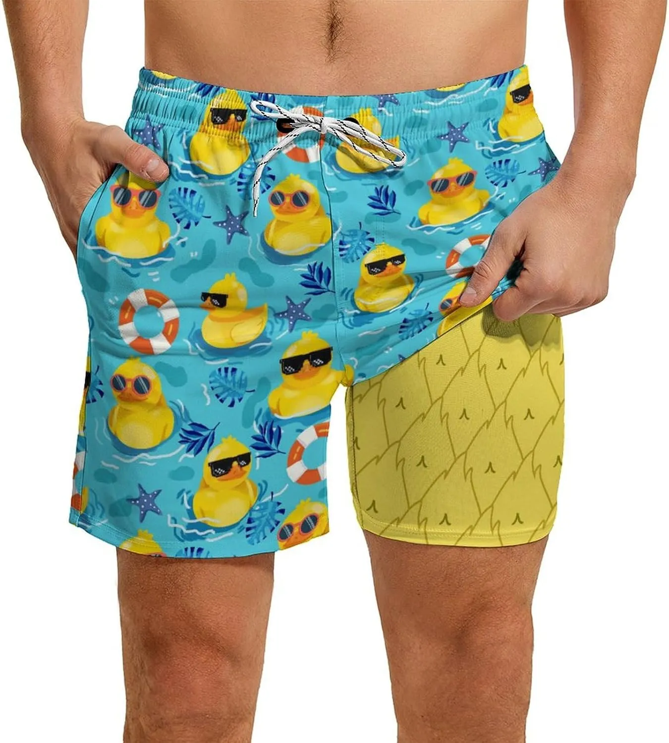 Mens Swim Trunks with Compression Liner 5 Inseam Quick Dry Swimwear Bathing Suit Swimming Board Shorts with 4 Pocket