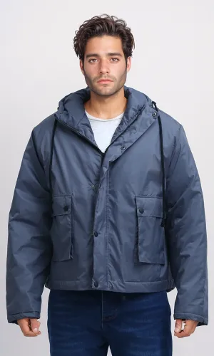 O198254 - Winter Relaxed Fit Jacket with Front Pockets - Dark Grey