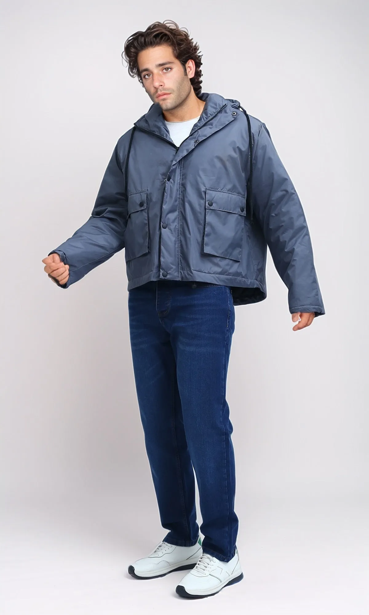O198254 - Winter Relaxed Fit Jacket with Front Pockets - Dark Grey