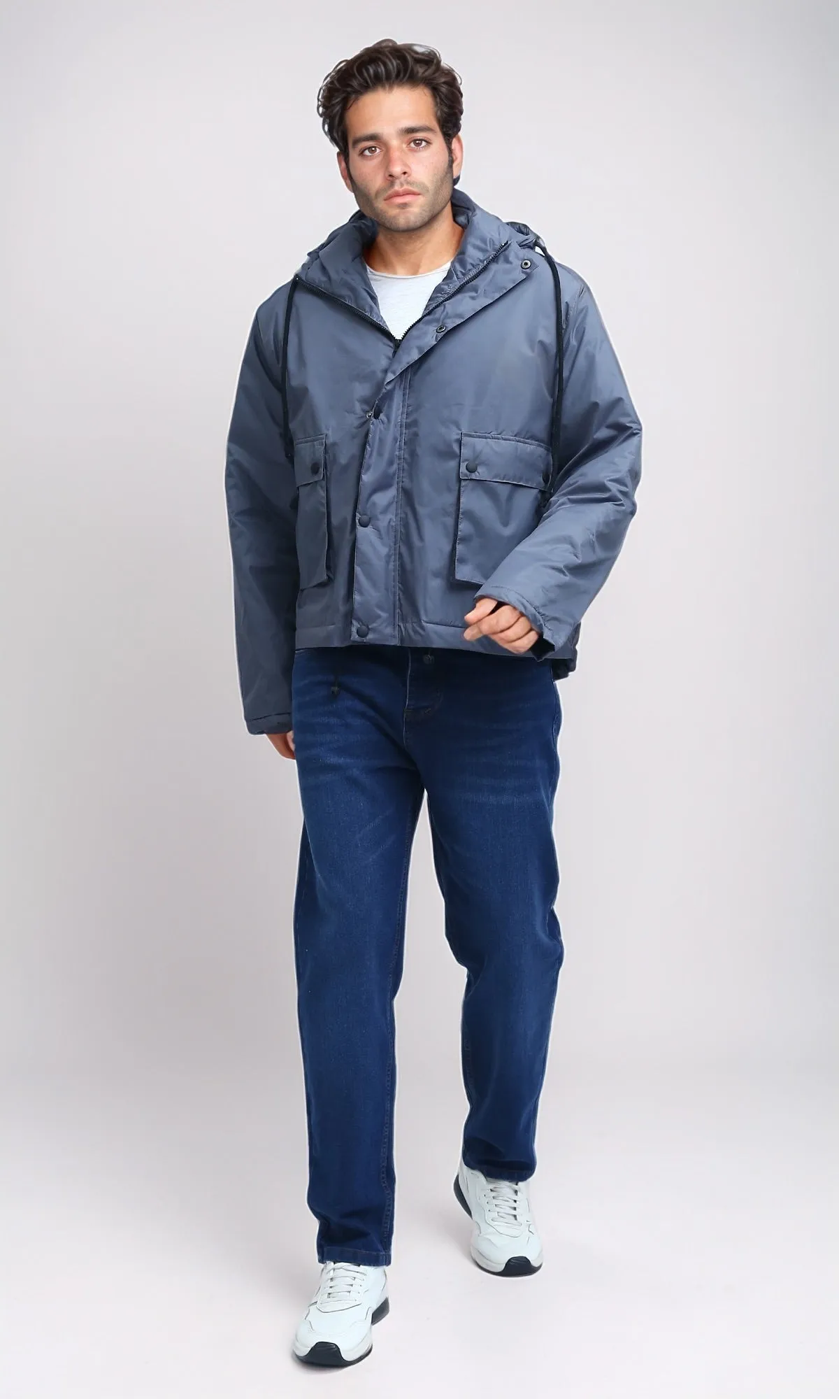 O198254 - Winter Relaxed Fit Jacket with Front Pockets - Dark Grey
