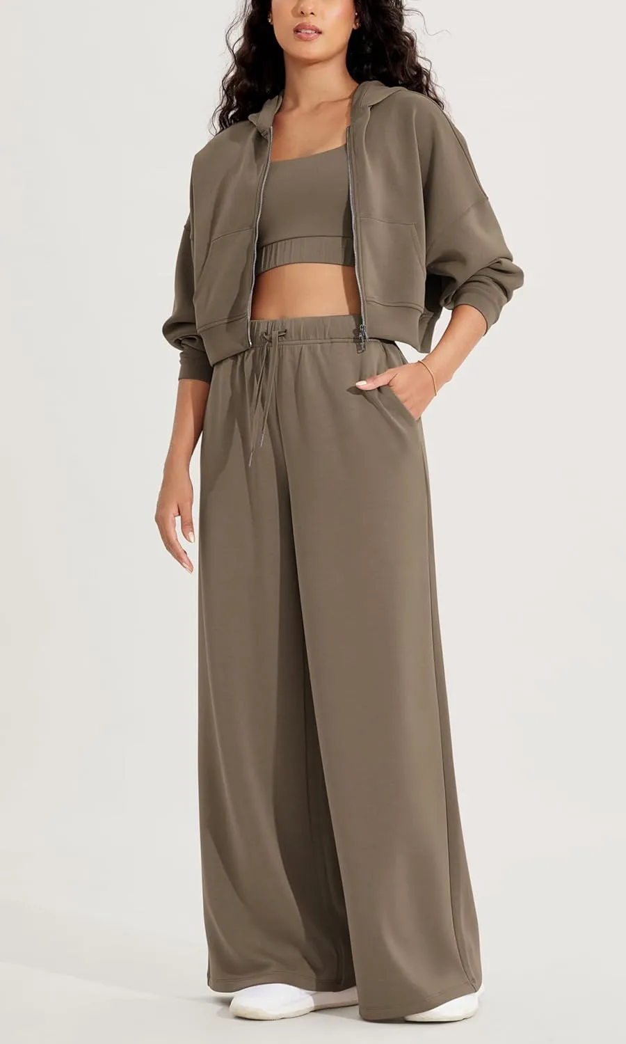 ODODOS Women's Modal Soft Extra Wide Leg Pants with Pockets Drawstring High Waist Pull-On Casual Pants