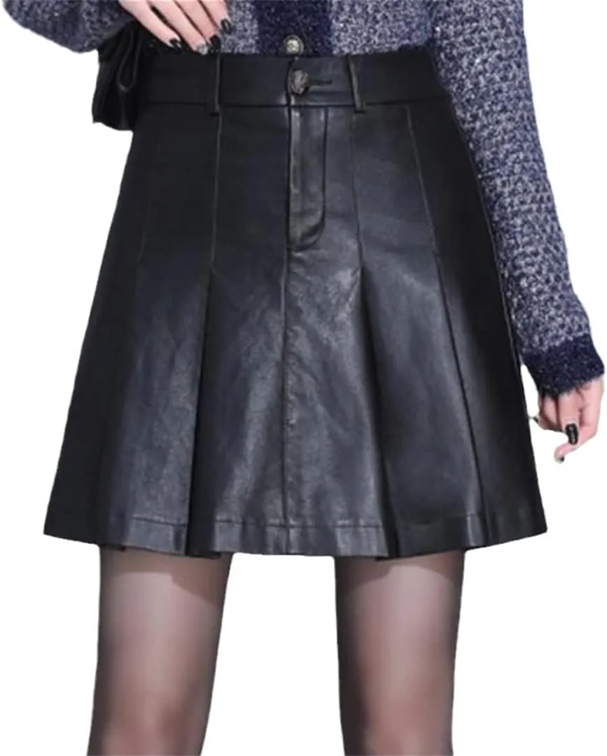 Office Midi Skirts Women Leather Maxi Skirt High Waist Pocket Skirts