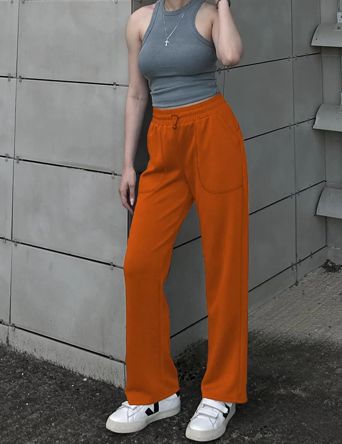 PINSPARK Womens Straight Leg Sweatpants Casual Athletic Workout Pants Stretch Soft Lounge Pants with Pockets