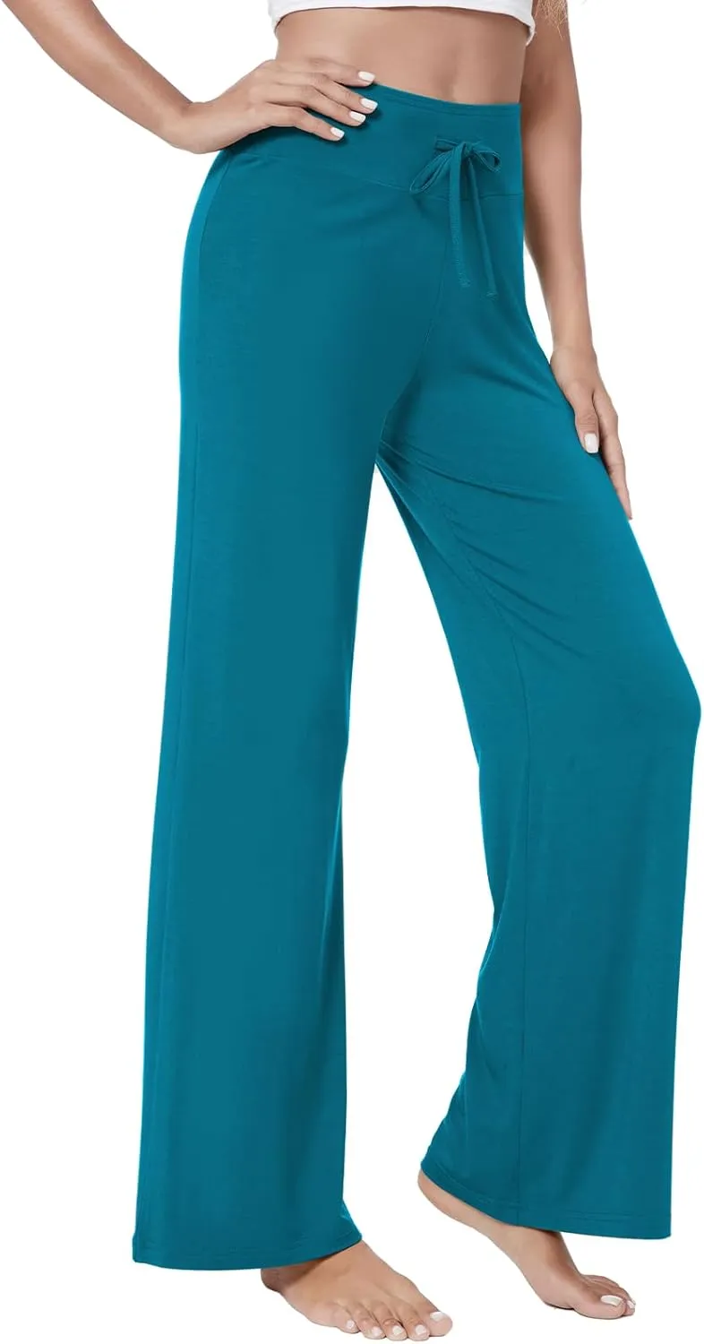 QUALFORT Women's Pants Soft Wide Leg Pants Stretchy Casual Bottoms Soft Pajama Pants
