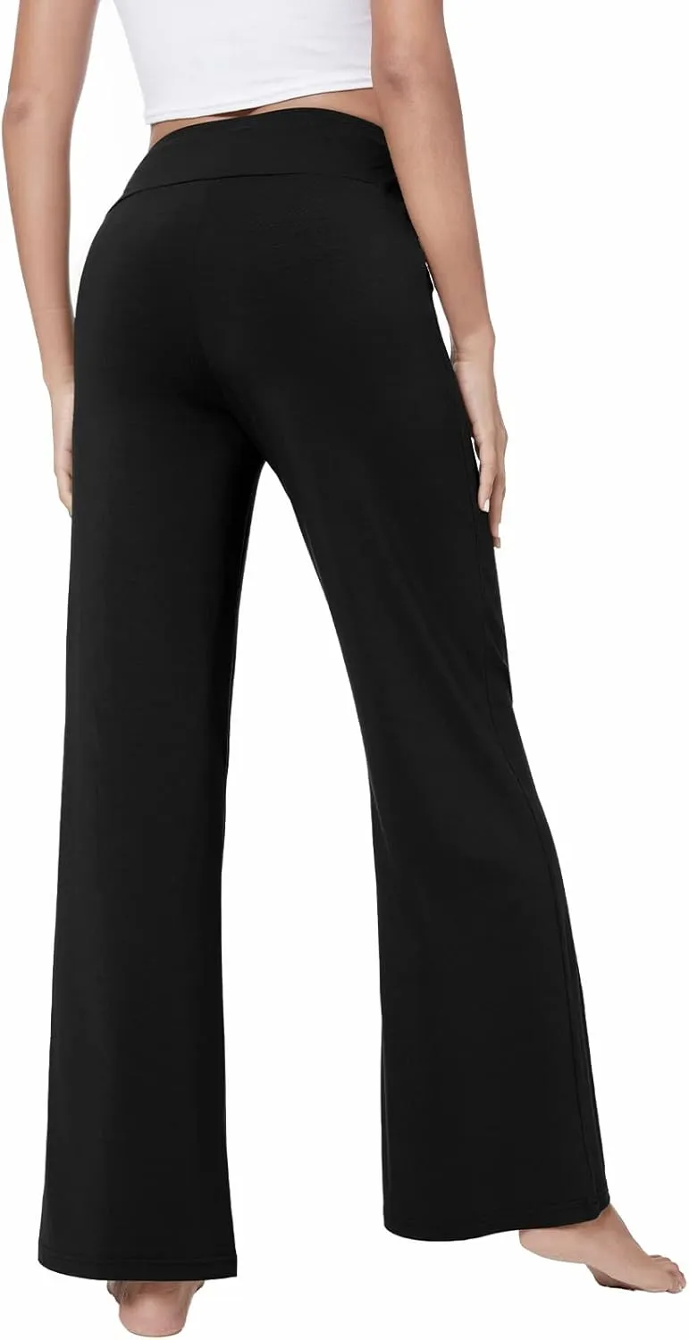 QUALFORT Women's Pants Soft Wide Leg Pants Stretchy Casual Bottoms Soft Pajama Pants