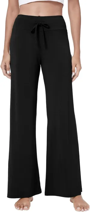 QUALFORT Women's Pants Soft Wide Leg Pants Stretchy Casual Bottoms Soft Pajama Pants