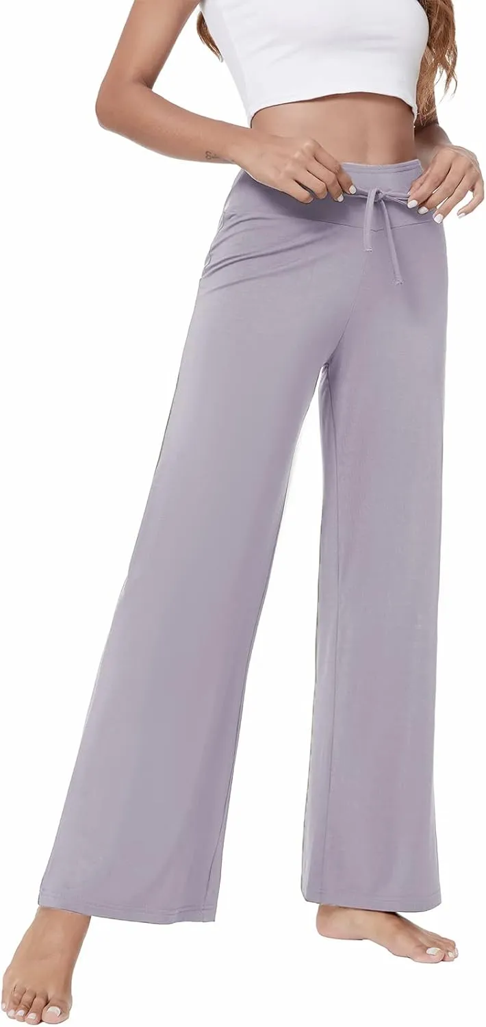 QUALFORT Women's Pants Soft Wide Leg Pants Stretchy Casual Bottoms Soft Pajama Pants