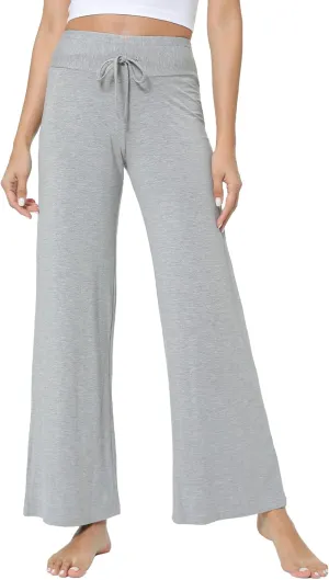 QUALFORT Women's Pants Soft Wide Leg Pants Stretchy Casual Bottoms Soft Pajama Pants