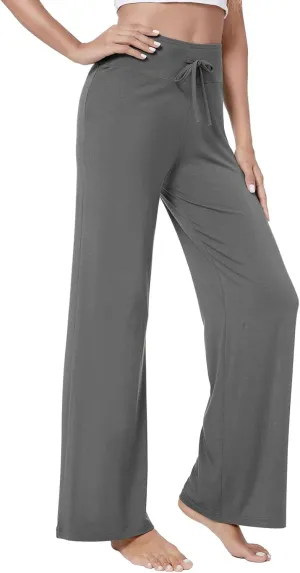 QUALFORT Women's Pants Soft Wide Leg Pants Stretchy Casual Bottoms Soft Pajama Pants