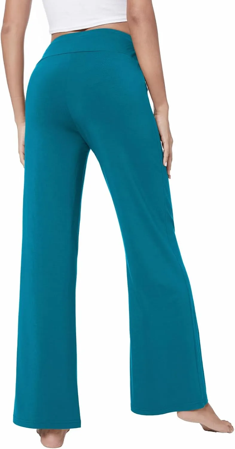 QUALFORT Women's Pants Soft Wide Leg Pants Stretchy Casual Bottoms Soft Pajama Pants