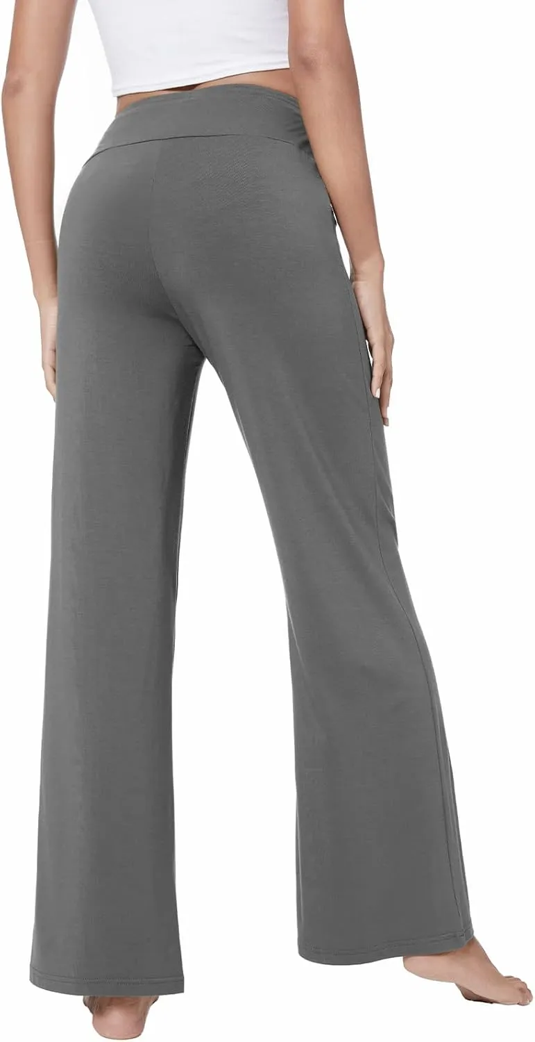 QUALFORT Women's Pants Soft Wide Leg Pants Stretchy Casual Bottoms Soft Pajama Pants
