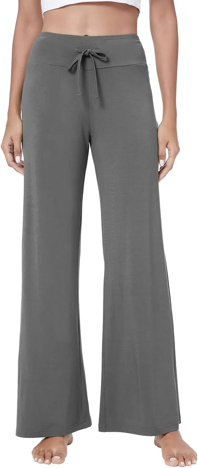 QUALFORT Women's Pants Soft Wide Leg Pants Stretchy Casual Bottoms Soft Pajama Pants