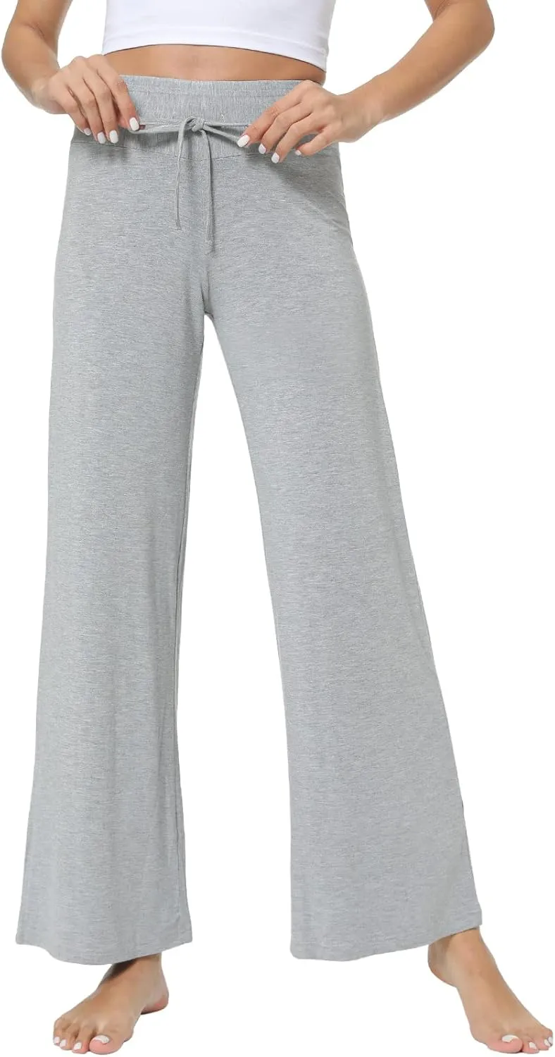 QUALFORT Women's Pants Soft Wide Leg Pants Stretchy Casual Bottoms Soft Pajama Pants
