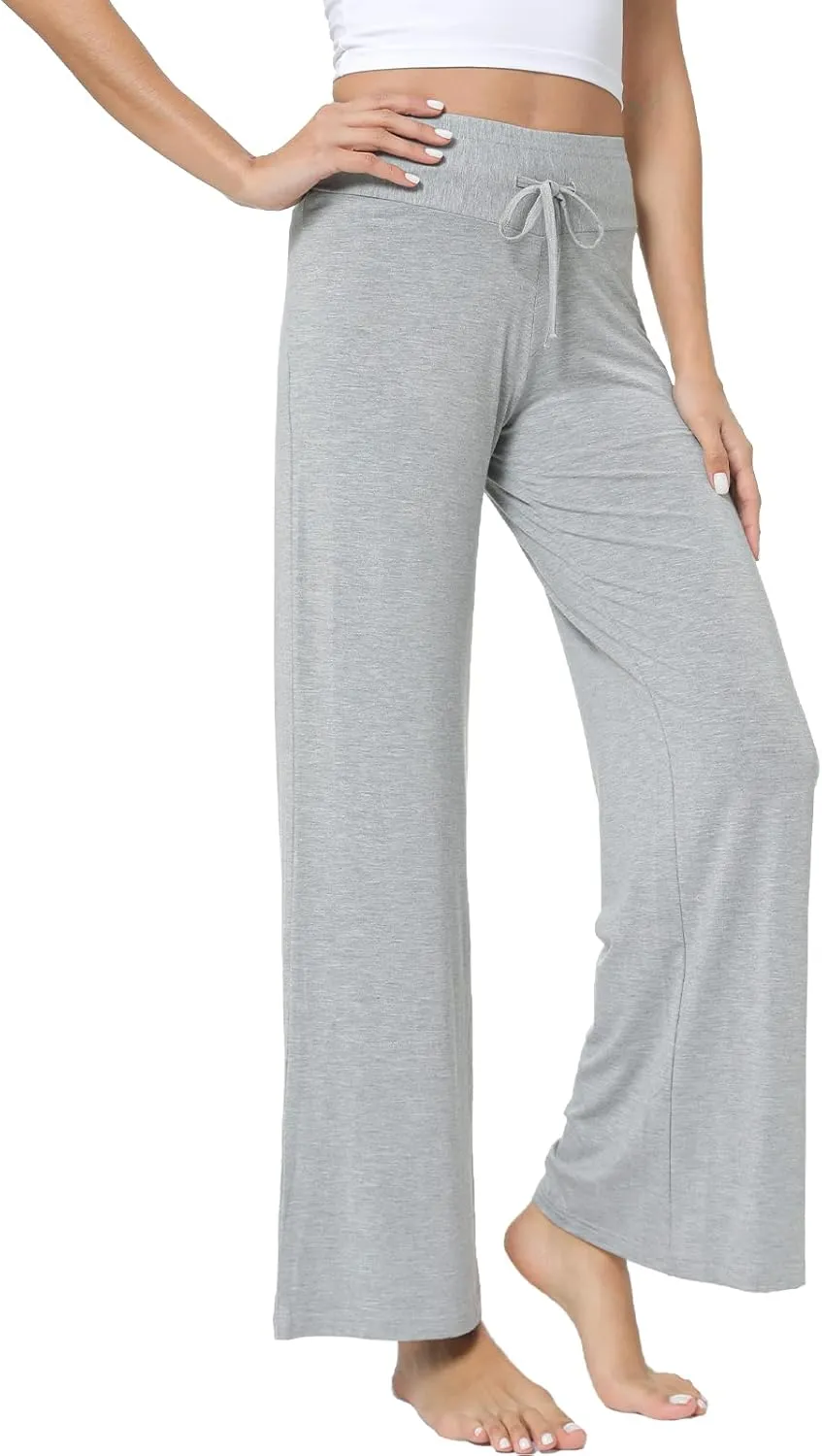 QUALFORT Women's Pants Soft Wide Leg Pants Stretchy Casual Bottoms Soft Pajama Pants