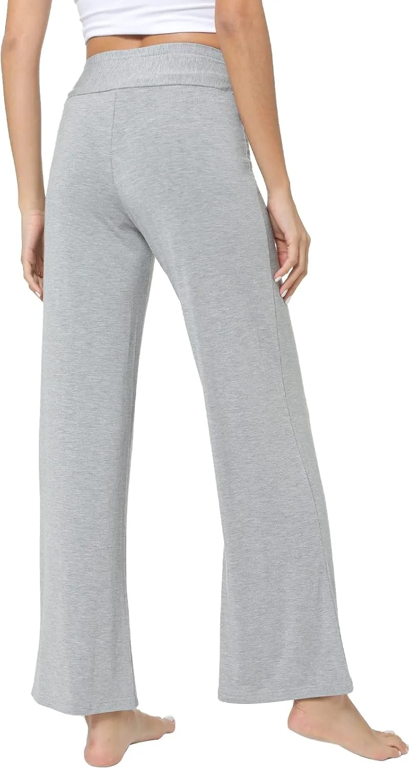 QUALFORT Women's Pants Soft Wide Leg Pants Stretchy Casual Bottoms Soft Pajama Pants