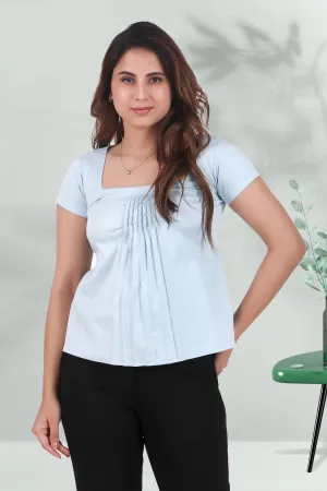 Rectangular Pleated Elegance Top, Sky Blue