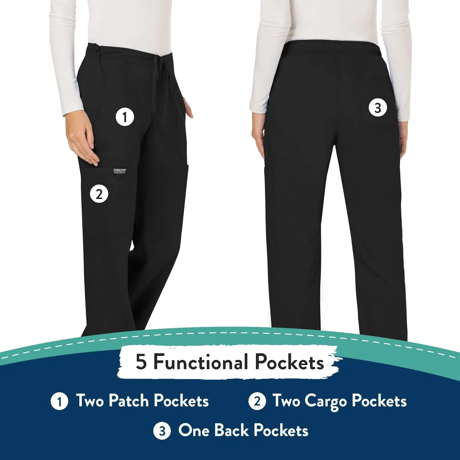 Scrubs for Women Workwear Revolution, Drawstring Scrub Pants, Soft Stretch WW120