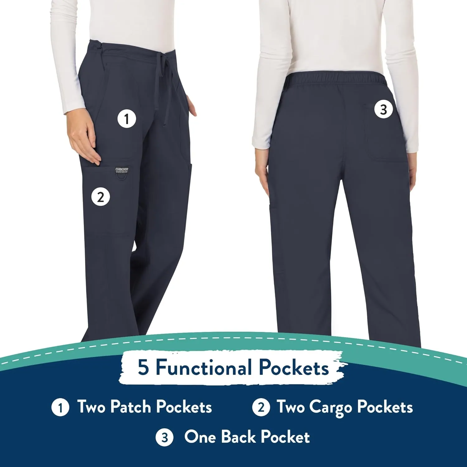 Scrubs for Women Workwear Revolution, Drawstring Scrub Pants, Soft Stretch WW120