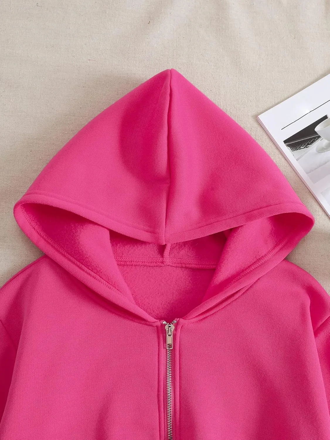SHENHE Women's Casual Long Sleeve Zip Up Hoodie Jacket Drop Shoulder Crop Tops