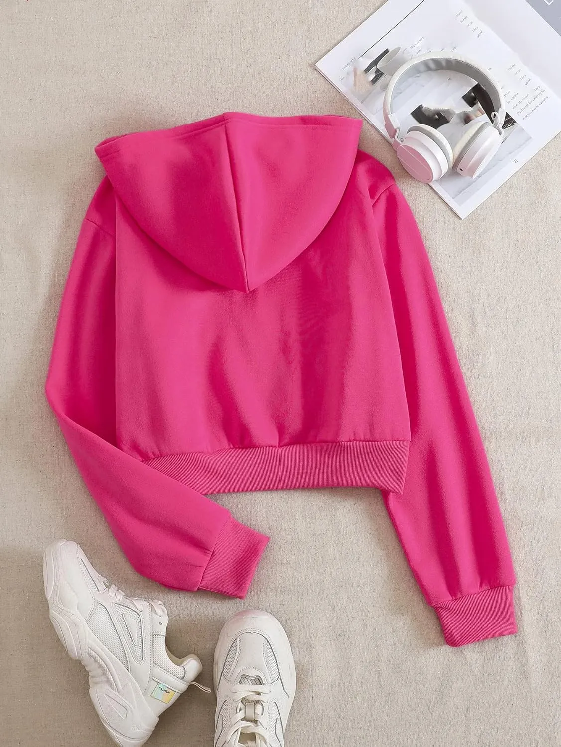 SHENHE Women's Casual Long Sleeve Zip Up Hoodie Jacket Drop Shoulder Crop Tops