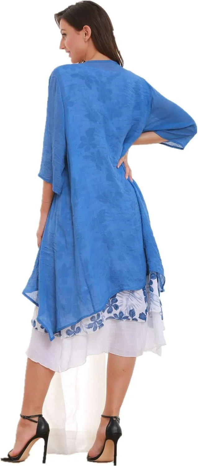SIMPLY COUTURE Women's Double-Tier Loose Summer Floral Tank Dress Cardigan