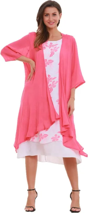 SIMPLY COUTURE Women's Double-Tier Loose Summer Floral Tank Dress Cardigan