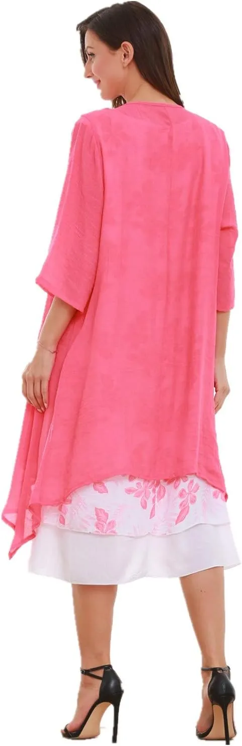 SIMPLY COUTURE Women's Double-Tier Loose Summer Floral Tank Dress Cardigan
