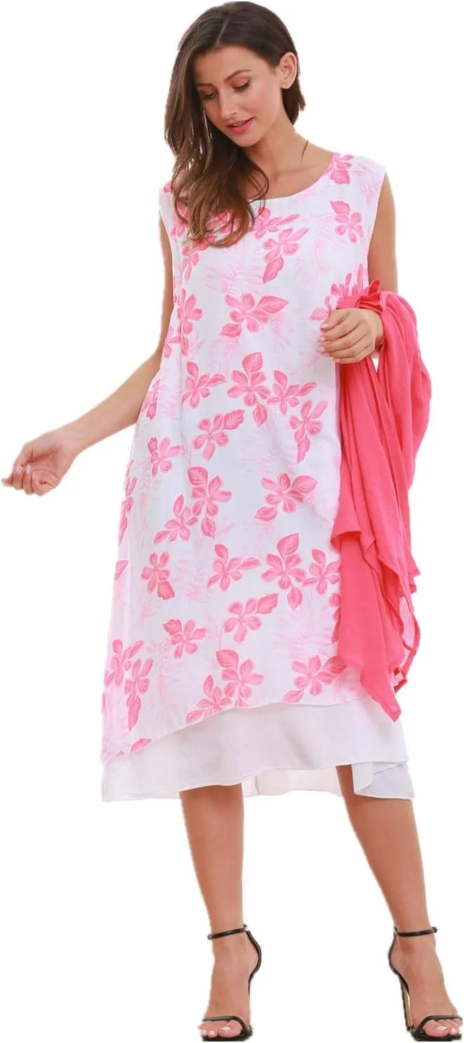 SIMPLY COUTURE Women's Double-Tier Loose Summer Floral Tank Dress Cardigan