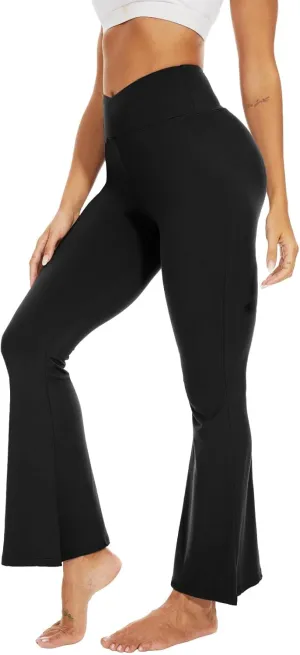 Sundwudu Black Flare Yoga Pants for Women - Soft High Waist Bootcut Leggings Tall & Long Bootleg Pants for Women