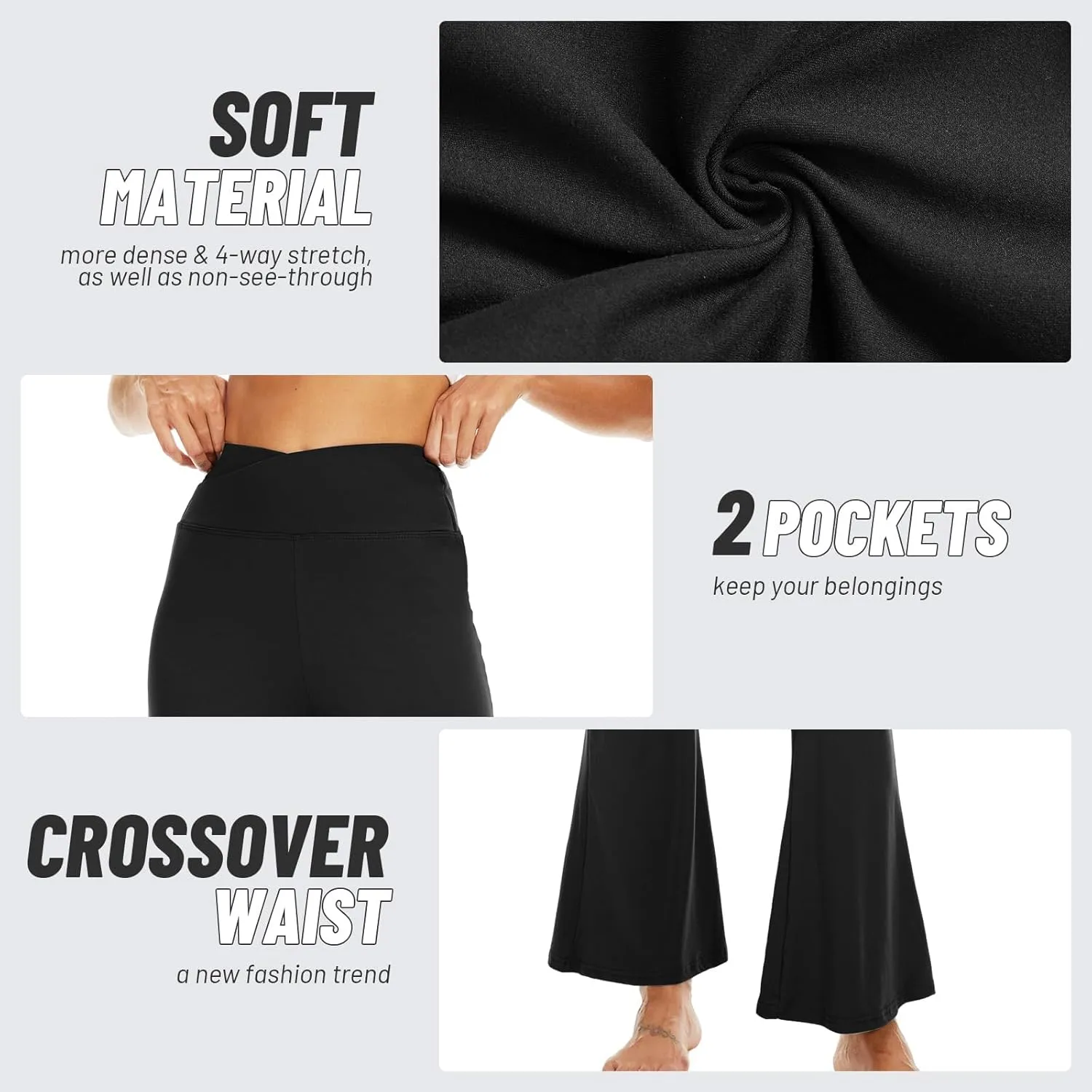 Sundwudu Black Flare Yoga Pants for Women - Soft High Waist Bootcut Leggings Tall & Long Bootleg Pants for Women