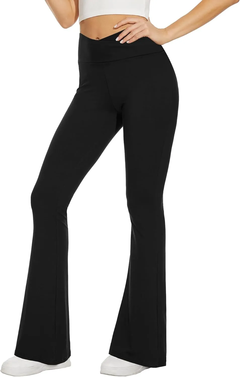 Sundwudu Black Flare Yoga Pants for Women - Soft High Waist Bootcut Leggings Tall & Long Bootleg Pants for Women