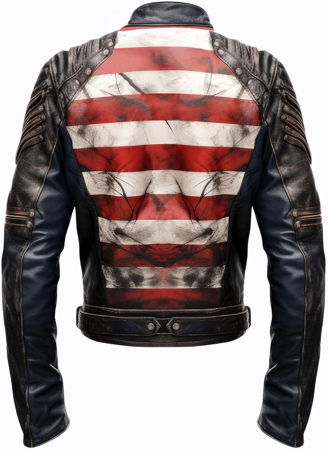 The Next Mens Distressed Inspired by American Flag USA Casual Motorcycle Zipper Coat With USA Flag Genuine Leather Jackets
