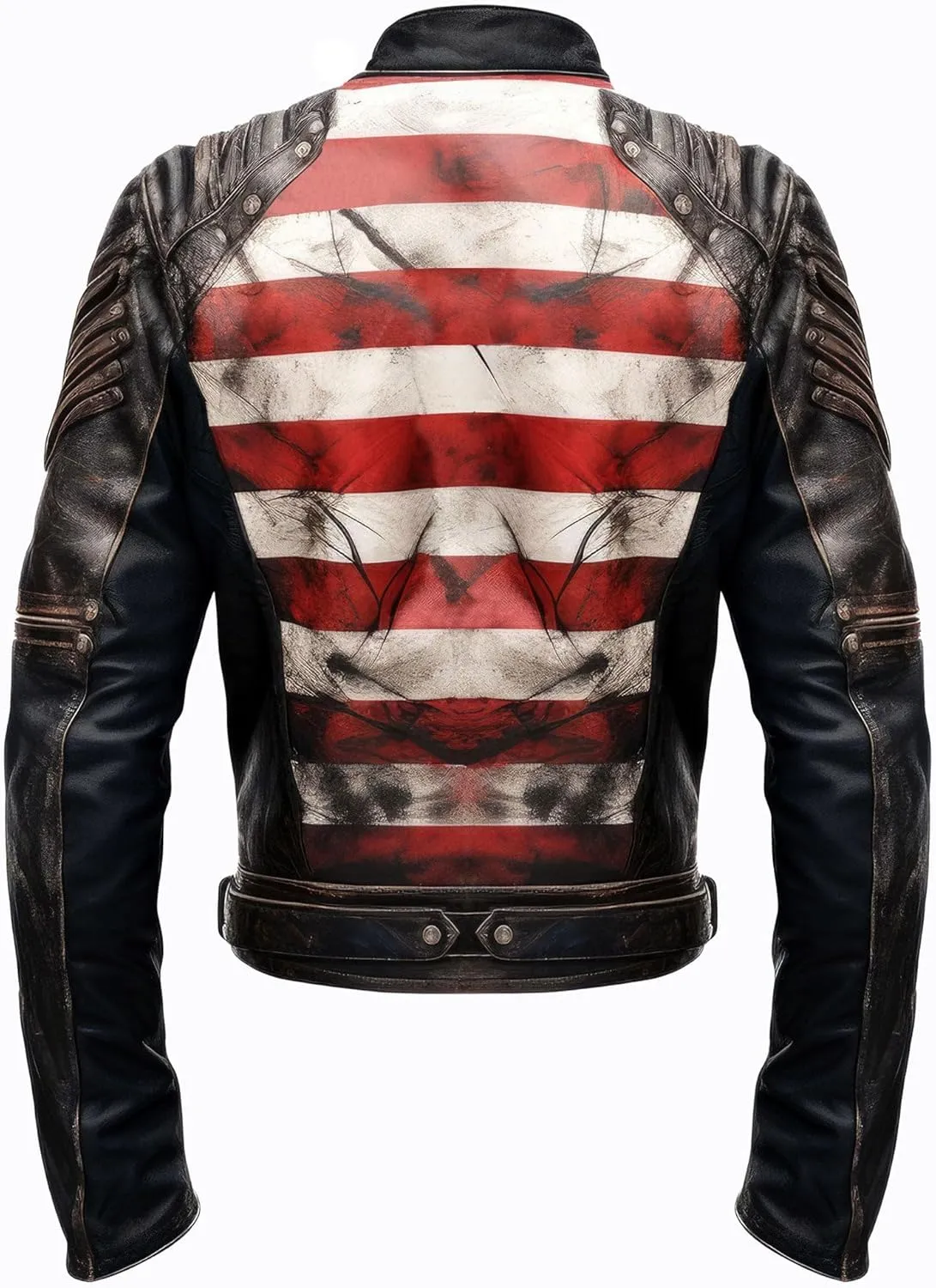 The Next Mens Distressed Inspired by American Flag USA Casual Motorcycle Zipper Coat With USA Flag Genuine Leather Jackets