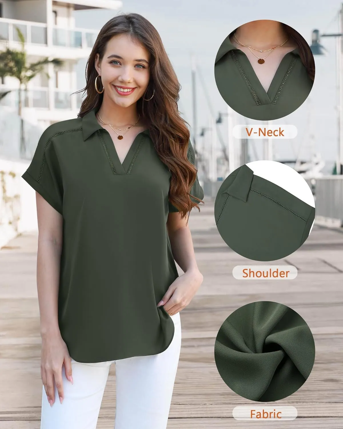 Timeson Women's Short Sleeve Chiffon Blouses Office Work Dress Shirts Business Casual Tops
