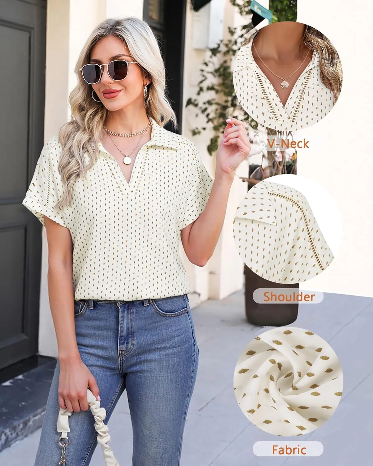 Timeson Women's Short Sleeve Chiffon Blouses Office Work Dress Shirts Business Casual Tops