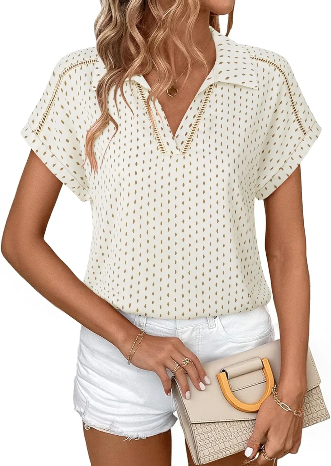 Timeson Women's Short Sleeve Chiffon Blouses Office Work Dress Shirts Business Casual Tops