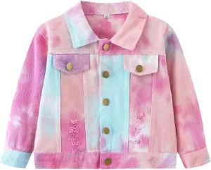 Toddler Baby Boys Girls Fall Clothes Thin Denim Jackets Kids Tie Dye Ripped Jeans Coats Button Down Outerwear