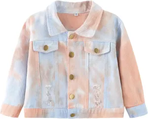 Toddler Baby Boys Girls Fall Clothes Thin Denim Jackets Kids Tie Dye Ripped Jeans Coats Button Down Outerwear